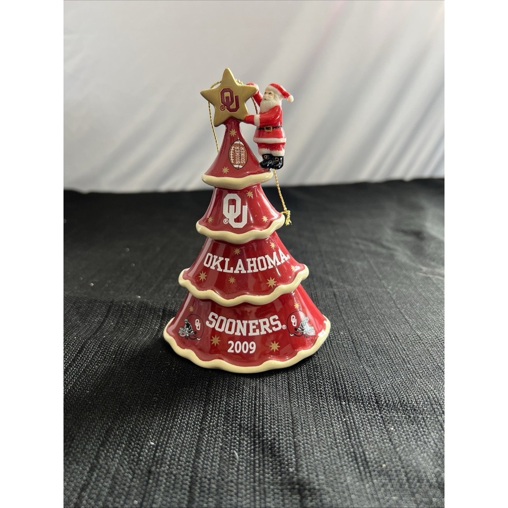Oklahoma Sooners 2009 Santa Christmas Tree Ornament Ceramic‎ NCAA Red Gold Star